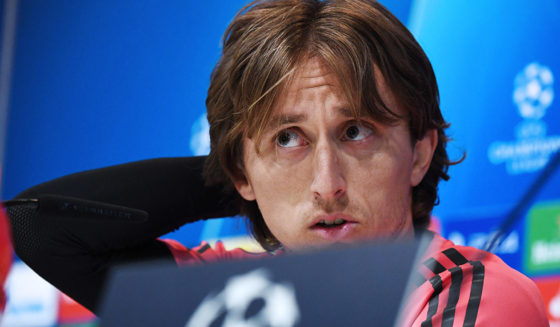 Real Madrid's Croatian midfielder Luka Modric holds a press conference at the Valdebebas training complex in the outskirts of Madrid, on March 4, 2019, on the eve of the UEFA Champions League, round of 16, second leg football match against Ajax. (Photo by JAVIER SORIANO / AFP) (Photo credit should read JAVIER SORIANO/AFP/Getty Images)