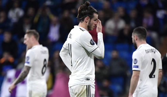 Real Madrid's Welsh forward Gareth Bale reacts during the UEFA Champions League round of 16 second leg football match between Real Madrid CF and Ajax at the Santiago Bernabeu stadium in Madrid on March 5, 2019. (Photo by JAVIER SORIANO / AFP) (Photo credit should read JAVIER SORIANO/AFP/Getty Images)