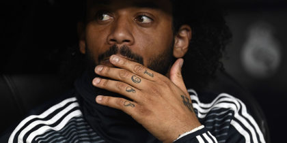 Real Madrid's Brazilian defender Marcelo looks on before the Spanish Copa del Rey (King's Cup) semi-final second leg football match between Real Madrid and Barcelona at the Santiago Bernabeu stadium in Madrid on February 27, 2019. (Photo by OSCAR DEL POZO / AFP) (Photo credit should read OSCAR DEL POZO/AFP/Getty Images)