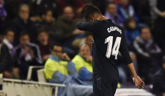 VALLADOLID, SPAIN - MARCH 10: Casemiro of Real Madrid walks off the pitch as he is sent off during the La Liga match between Real Valladolid CF and Real Madrid CF at Jose Zorrilla on March 10, 2019 in Valladolid, Spain. (Photo by Denis Doyle/Getty Images)