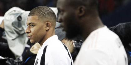 Paris Saint-Germain's French forward Kylian Mbappe (L) and Manchester United's Belgian forward Romelu Lukaku look on prior to the UEFA Champions League round of 16 second-leg football match between Paris Saint-Germain (PSG) and Manchester United at the Parc des Princes stadium in Paris on March 6, 2019. (Photo by Geoffroy VAN DER HASSELT / AFP) (Photo credit should read GEOFFROY VAN DER HASSELT/AFP/Getty Images)