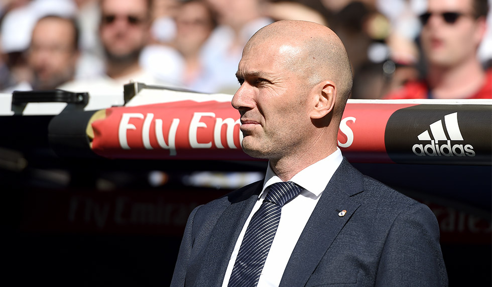MADRID, SPAIN - MARCH 16: Zinedine Zidane, Manager of Real Madrid looks on during the La Liga match between Real Madrid CF and RC Celta de Vigo at Estadio Santiago Bernabeu on March 16, 2019 in Madrid, Spain. (Photo by Denis Doyle/Getty Images)