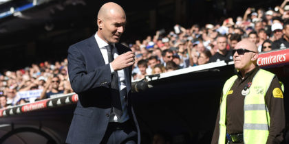 MADRID, SPAIN - MARCH 16: Zinedine Zidane, Manager of Real Madrid looks on during the La Liga match between Real Madrid CF and RC Celta de Vigo at Estadio Santiago Bernabeu on March 16, 2019 in Madrid, Spain. (Photo by Denis Doyle/Getty Images)