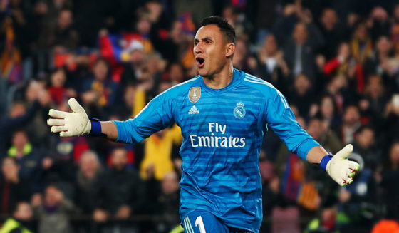 Real Madrid's Costa Rican goalkeeper Keylor Navas (C) reacts after Barcelona's Brazilian midfielder Malcom scored during the Spanish Copa del Rey (King's Cup) semi-final first leg football match between FC Barcelona and Real Madrid CF at the Camp Nou stadium in Barcelona on February 6, 2019. (Photo by PAU BARRENA / AFP) (Photo credit should read PAU BARRENA/AFP/Getty Images)