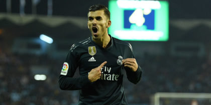VIGO, SPAIN - NOVEMBER 11: Dani Ceballos of Real Madrid celebrates after scores the fourth goal during the La Liga match between RC Celta de Vigo and Real Madrid CF at Abanca-Balaidos on November 11, 2018 in Vigo, Spain. (Photo by Octavio Passos/Getty Images)