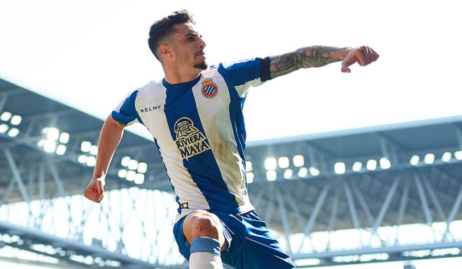 BARCELONA, SPAIN - MARCH 02: Mario Hermoso of RCD Espanyol celebrates after scoring his team's second goal during the La Liga match between RCD Espanyol and Real Valladolid CF at RCDE Stadium on March 02, 2019 in Barcelona, Spain. (Photo by Alex Caparros/Getty Images)