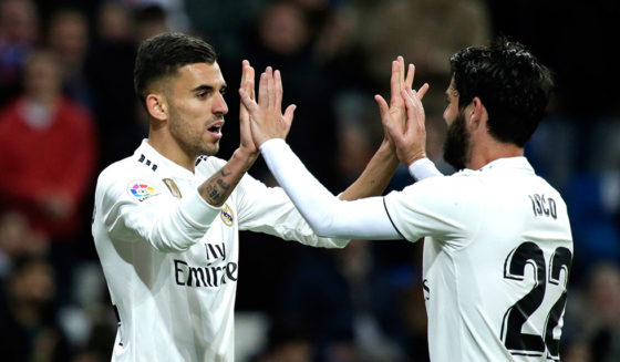 MADRID, SPAIN - MARCH 31: Dani Ceballos of Real Madrid celebrates with Isco after scoring his sides second goal during the La Liga match between Real Madrid CF and SD Huesca at Estadio Santiago Bernabeu on March 31, 2019 in Madrid, Spain. (Photo by Gonzalo Arroyo Moreno/Getty Images)