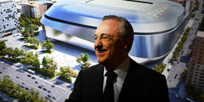 Real Madrid´s President Florentino Perez attends the unveiling of the Santiago Bernabeu stadium redevelopment plans on April 2, 2019 in Madrid. (Photo by GABRIEL BOUYS / AFP) (Photo credit should read GABRIEL BOUYS/AFP/Getty Images)