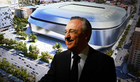 Real Madrid´s President Florentino Perez attends the unveiling of the Santiago Bernabeu stadium redevelopment plans on April 2, 2019 in Madrid. (Photo by GABRIEL BOUYS / AFP) (Photo credit should read GABRIEL BOUYS/AFP/Getty Images)