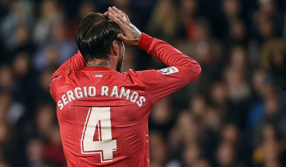 Real Madrid's Spanish defender Sergio Ramos gestures during the Spanish league football match between Valencia CF and Real Madrid CF at the Mestalla stadium in Valencia on April 3, 2019. (Photo by JOSE JORDAN / AFP) (Photo credit should read JOSE JORDAN/AFP/Getty Images)