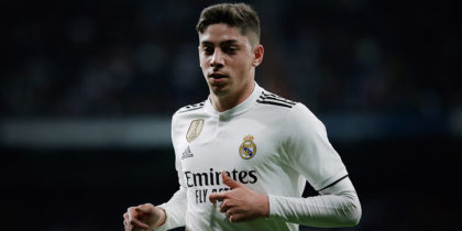 MADRID, SPAIN - MARCH 02: Federico Valverde of Real Madrid CF in action during the La Liga match between Real Madrid CF and FC Barcelona at Estadio Santiago Bernabeu on March 02, 2019 in Madrid, Spain. (Photo by Gonzalo Arroyo Moreno/Getty Images)