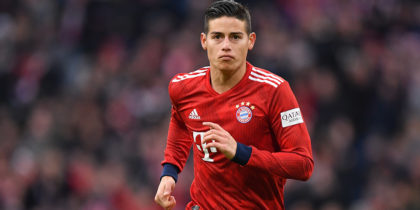 MUNICH, GERMANY - MARCH 09: James Rodriguez of Bayern Munich looks on during the Bundesliga match between FC Bayern Muenchen and VfL Wolfsburg at Allianz Arena on March 09, 2019 in Munich, Germany. (Photo by Sebastian Widmann/Bongarts/Getty Images)