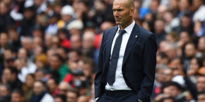 Real Madrid's French coach Zinedine Zidane observes players during the Spanish League football match between Real Madrid and Athletic Bilbao at the Santiago Bernabeu Stadium in Madrid on April 21, 2019. (Photo by GABRIEL BOUYS / AFP) (Photo credit should read GABRIEL BOUYS/AFP/Getty Images)