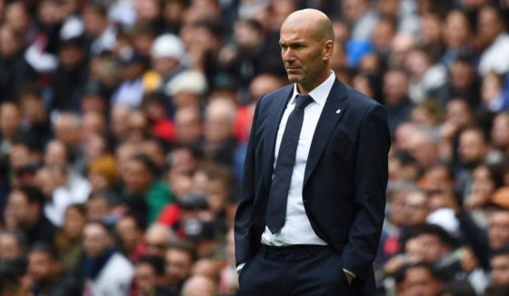 Real Madrid's French coach Zinedine Zidane observes players during the Spanish League football match between Real Madrid and Athletic Bilbao at the Santiago Bernabeu Stadium in Madrid on April 21, 2019. (Photo by GABRIEL BOUYS / AFP) (Photo credit should read GABRIEL BOUYS/AFP/Getty Images)