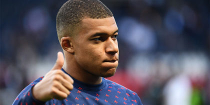 Paris Saint-Germain's French forward Kylian Mbappe gestures prior to the French L1 football match between Paris Saint-Germain (PSG) and Monaco (ASM) on April 21, 2019 at the Parc des Princes stadium in Paris. (Photo by FRANCK FIFE / AFP) (Photo credit should read FRANCK FIFE/AFP/Getty Images)