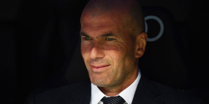 Real Madrid's French coach Zinedine Zidane waits for the start of the Spanish League football match between Real Madrid and Athletic Bilbao at the Santiago Bernabeu Stadium in Madrid on April 21, 2019. (Photo by GABRIEL BOUYS / AFP) (Photo credit should read GABRIEL BOUYS/AFP/Getty Images)