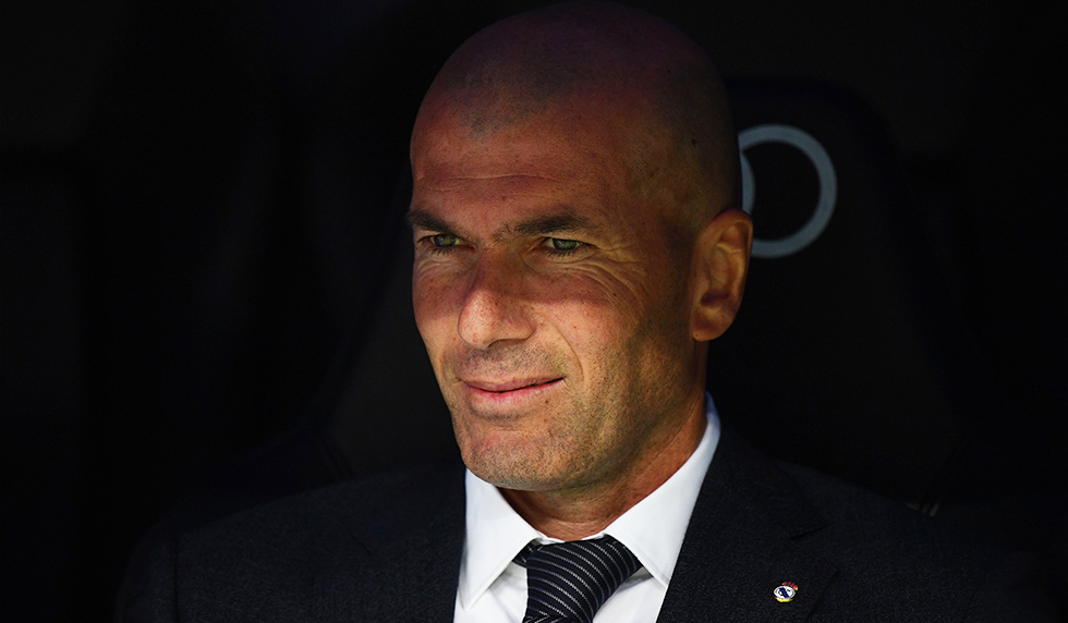 Real Madrid's French coach Zinedine Zidane waits for the start of the Spanish League football match between Real Madrid and Athletic Bilbao at the Santiago Bernabeu Stadium in Madrid on April 21, 2019. (Photo by GABRIEL BOUYS / AFP) (Photo credit should read GABRIEL BOUYS/AFP/Getty Images)