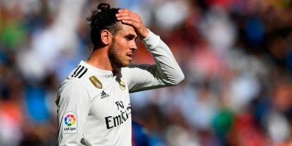 Real Madrid's Welsh forward Gareth Bale reacts during the Spanish league football match Real Madrid CF against Levante UD at the Santiago Bernabeu stadium in Madrid on October 20, 2018. (Photo by GABRIEL BOUYS / AFP) (Photo credit should read GABRIEL BOUYS/AFP/Getty Images)