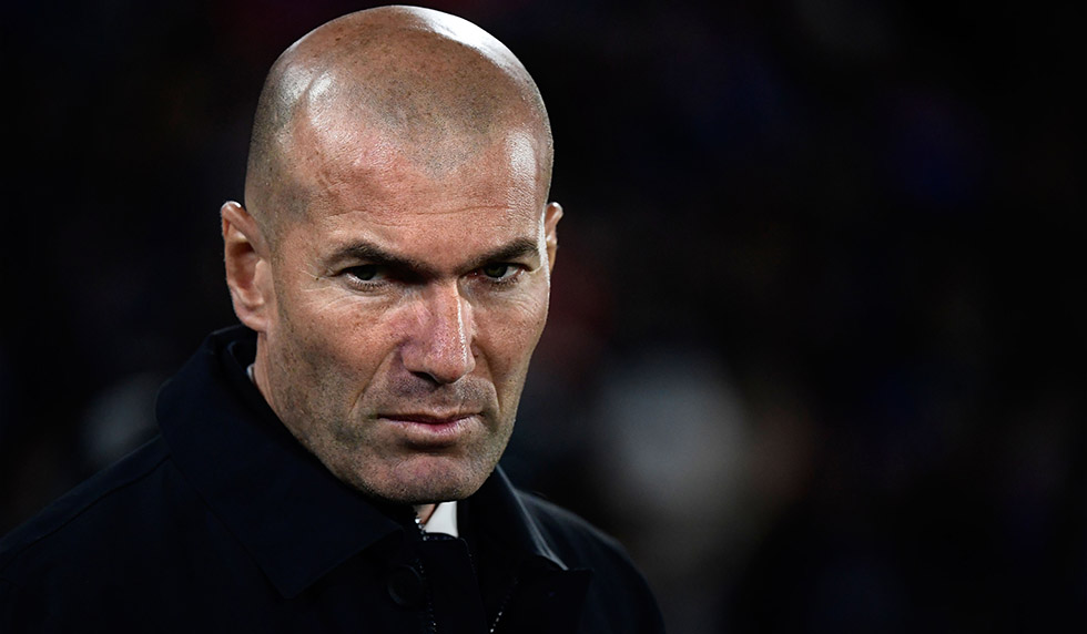 Real Madrid's French coach Zinedine Zidane looks on before the Spanish league football match between Getafe CF and Real Madrid CF at the Col. Alfonso Perez stadium in Getafe on April 25, 2019. (Photo by JAVIER SORIANO / AFP) (Photo credit should read JAVIER SORIANO/AFP/Getty Images)