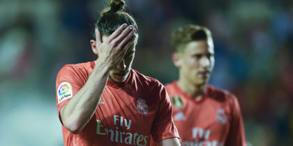 MADRID, SPAIN - APRIL 28: Gareth Bale of Real Madrid looks dejected during the La Liga match between Rayo Vallecano de Madrid and Real Madrid CF at Campo de Futbol de Vallecas on April 28, 2019 in Madrid, Spain. (Photo by Denis Doyle/Getty Images)