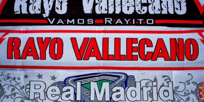 MADRID, SPAIN - APRIL 08: Real madrid CF and Rayo Vallecano de madrid are displayed at a merchandaising stall before the La Liga match between Rayo Vallecano de Madrid and Real Madrid CF at Vallecas Stadium outdoors on April 8, 2015 in Madrid, Spain. (Photo by Gonzalo Arroyo Moreno/Getty Images)