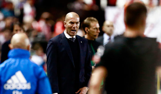 Real Madrid's French coach Zinedine Zidane reacts during the Spanish League football match between Rayo Vallecano and Real Madrid at the Vallecas Stadium in the Madrid district of Puente de Vallecas on April 28, 2019. (Photo by BENJAMIN CREMEL / AFP) (Photo credit should read BENJAMIN CREMEL/AFP/Getty Images)