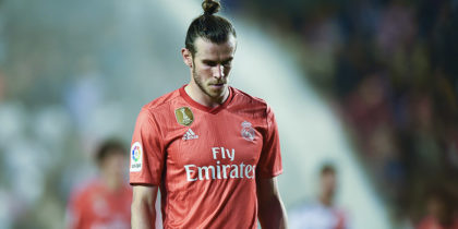 MADRID, SPAIN - APRIL 28: (EDITORS NOTE; This image was processed using digital filters.) Gareth Bale of Real Madrid looks dejected during the La Liga match between Rayo Vallecano de Madrid and Real Madrid CF at Campo de Futbol de Vallecas on April 28, 2019 in Madrid, Spain. (Photo by Denis Doyle/Getty Images)