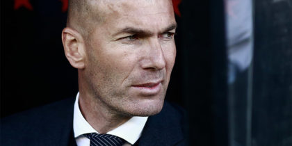Real Madrid's French coach Zinedine Zidane attends the Spanish League football match between Rayo Vallecano and Real Madrid at the Vallecas Stadium in the Madrid district of Puente de Vallecas on April 28, 2019. (Photo by Benjamin CREMEL / AFP) (Photo credit should read BENJAMIN CREMEL/AFP/Getty Images)
