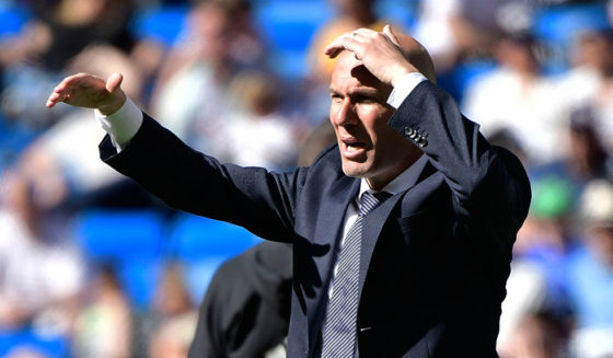 Real Madrid's French coach Zinedine Zidane gestures during the Spanish league football match between Real Madrid CF and Villarreal CF at the Santiago Bernabeu stadium in Madrid on May 5, 2019. (Photo by JAVIER SORIANO / AFP) (Photo credit should read JAVIER SORIANO/AFP/Getty Images)