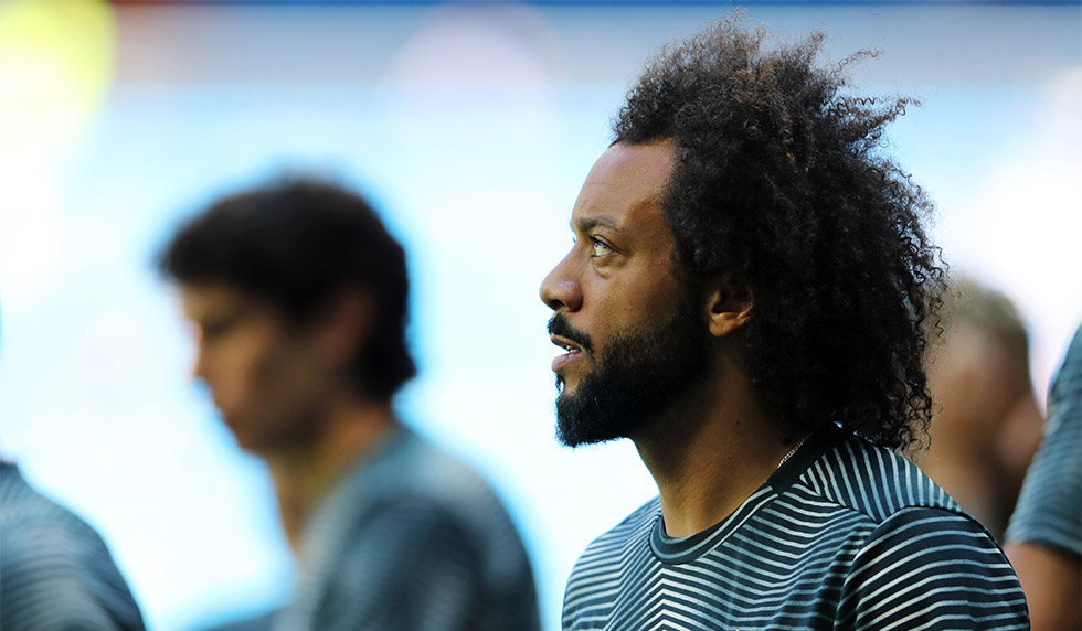 MADRID, SPAIN - MAY 05: Marcelo of Real Madrid looks on prior to the La Liga match between Real Madrid CF and Villarreal CF at Estadio Santiago Bernabeu on May 05, 2019 in Madrid, Spain. (Photo by Angel Martinez/Getty Images)