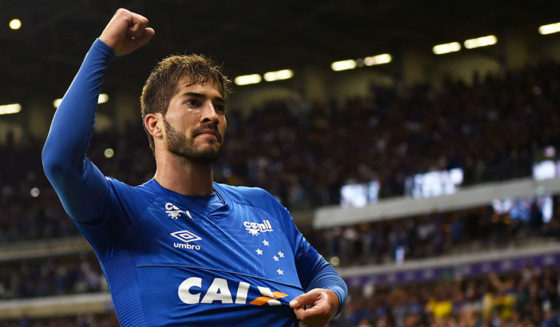 Lucas Silva of Brazil's Cruzeiro celebrates his goal against Argentina's Racing Club during their 2018 Copa Libertadores football match at Mineirao stadium, in Belo Horizonte, Brazil, on May 22, 2018. (Photo by DOUGLAS MAGNO / AFP) (Photo credit should read DOUGLAS MAGNO/AFP/Getty Images)