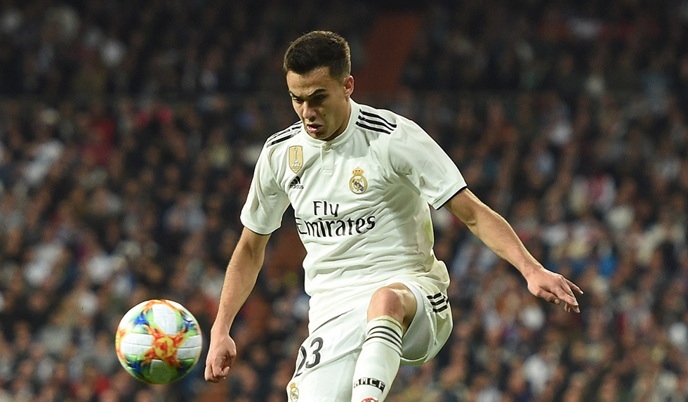MADRID, SPAIN - FEBRUARY 27: Sergio Reguilon of Real Madrid in action during the Copa del Semi Final match second leg between Real Madrid and Barcelona at Bernabeu on February 27, 2019 in Madrid, Spain. (Photo by Denis Doyle/Getty Images)