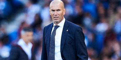 SAN SEBASTIAN, SPAIN - MAY 12: Head coach Zinedine Zidane of Real Madrid CF reacts during the La Liga match between Real Sociedad and Real Madrid CF at Estadio Anoeta on May 12, 2019 in San Sebastian, Spain. (Photo by Juan Manuel Serrano Arce/Getty Images)