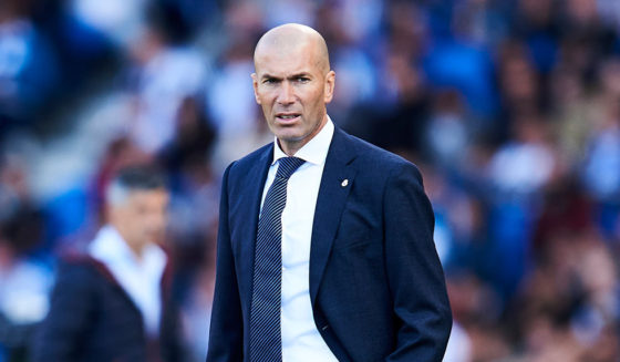 SAN SEBASTIAN, SPAIN - MAY 12: Head coach Zinedine Zidane of Real Madrid CF reacts during the La Liga match between Real Sociedad and Real Madrid CF at Estadio Anoeta on May 12, 2019 in San Sebastian, Spain. (Photo by Juan Manuel Serrano Arce/Getty Images)