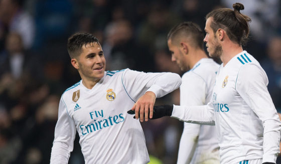 Alvaro Tejero MADRID, SPAIN - NOVEMBER 28: Gareth Bale (centre) of Real Madrid CF is congratulated by Alvaro Tejero after he set up Real's opening goal during the Copa del Rey, Round of 32, Second Leg match between Real Madrid and Fuenlabrada at Estadio Santiago Bernabeu on November 28, 2017 in Madrid, Spain. (Photo by Denis Doyle/Getty Images)