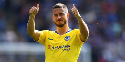 LEICESTER, ENGLAND - MAY 12: Eden Hazard of Chelsea acknowledges the fans after the Premier League match between Leicester City and Chelsea FC at The King Power Stadium on May 12, 2019 in Leicester, United Kingdom. (Photo by Clive Mason/Getty Images)