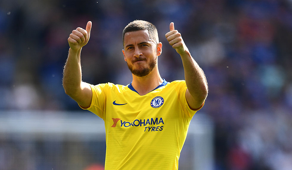 LEICESTER, ENGLAND - MAY 12: Eden Hazard of Chelsea acknowledges the fans after the Premier League match between Leicester City and Chelsea FC at The King Power Stadium on May 12, 2019 in Leicester, United Kingdom. (Photo by Clive Mason/Getty Images)