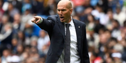Real Madrid's French coach Zinedine Zidane reacts during the Spanish League football match between Real Madrid and Real Betis at the Santiago Bernabeu stadium in Madrid on May 19, 2019. (Photo by PIERRE-PHILIPPE MARCOU / AFP) (Photo credit should read PIERRE-PHILIPPE MARCOU/AFP/Getty