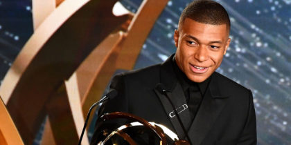 Paris Saint-Germain's French forward Kylian Mbappe delivers a speech after after receiving the Best Ligue 1 player award, on May 19, 2019 in Paris, during the 28th edition of the UNFP (French National Professional Football players Union) trophy ceremony. (Photo by FRANCK FIFE / AFP) (Photo credit should read FRANCK FIFE/AFP/Getty Images)