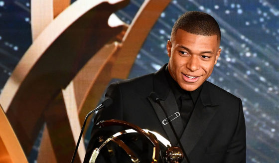 Paris Saint-Germain's French forward Kylian Mbappe delivers a speech after after receiving the Best Ligue 1 player award, on May 19, 2019 in Paris, during the 28th edition of the UNFP (French National Professional Football players Union) trophy ceremony. (Photo by FRANCK FIFE / AFP) (Photo credit should read FRANCK FIFE/AFP/Getty Images)