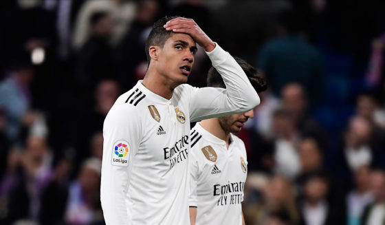 Real Madrid's French defender Raphael Varane reacts at the end of the Spanish league football match between Real Madrid CF and FC Barcelona at the Santiago Bernabeu stadium in Madrid on March 2, 2019. (Photo by JAVIER SORIANO / AFP) (Photo credit should read JAVIER SORIANO/AFP/Getty Images)
