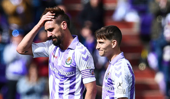 Borja Fernandez Real Valladolid's Spanish midfielder Borja Fernandez (L) gestures during the Spanish league football match between Real Valladolid FC and Valencia CF at the Jose Zorrilla stadium in Valladolid on May 18, 2019. - Spanish police were carrying out an operation today against several footballers --among them Spanish player Borja Fernandez-- ex-players and club managers accused of fixing matches in the first and second divisions, a source close to the probe said. (Photo by OSCAR DEL POZO / AFP) (Photo credit should read OSCAR DEL POZO/AFP/Getty Images)