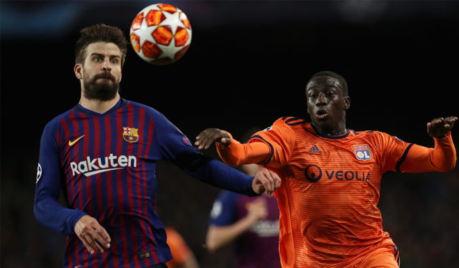 Ferland Mendy BARCELONA, SPAIN - MARCH 13: Gerard Pique of Barcelona and Ferland Mendy of Olympique Lyonnais battle for the during the UEFA Champions League Round of 16 Second Leg match between FC Barcelona and Olympique Lyonnais at Nou Camp on March 13, 2019 in Barcelona, Spain. (Photo by Maja Hitij/Getty Images)