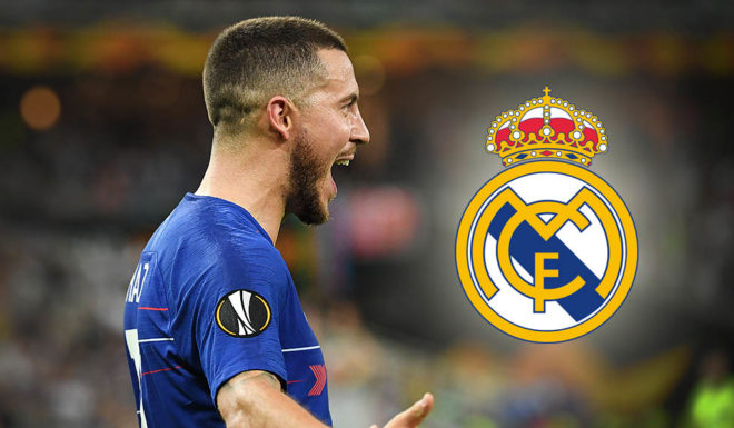 Chelsea's Belgian midfielder Eden Hazard celebrates after scoring a goal during the UEFA Europa League final football match between Chelsea FC and Arsenal FC at the Baku Olympic Stadium in Baku, Azerbaijian, on May 29, 2019. (Photo by Kirill KUDRYAVTSEV / AFP) (Photo credit should read KIRILL KUDRYAVTSEV/AFP/Getty Images)