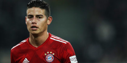 MOENCHENGLADBACH, GERMANY - MARCH 02: James Rodriguez #11 of Bayern Munich looks on during the Bundesliga match between Borussia Moenchengladbach and FC Bayern Muenchen at Borussia-Park on March 02, 2019 in Moenchengladbach, Germany. (Photo by Maja Hitij/Bongarts/Getty Images)