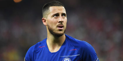 Chelsea's Belgian midfielder Eden Hazard reacts during the UEFA Europa League final football match between Chelsea FC and Arsenal FC at the Baku Olympic Stadium in Baku, Azerbaijian, on May 29, 2019. (Photo by Kirill KUDRYAVTSEV / AFP) (Photo credit should read KIRILL KUDRYAVTSEV/AFP/Getty Images)