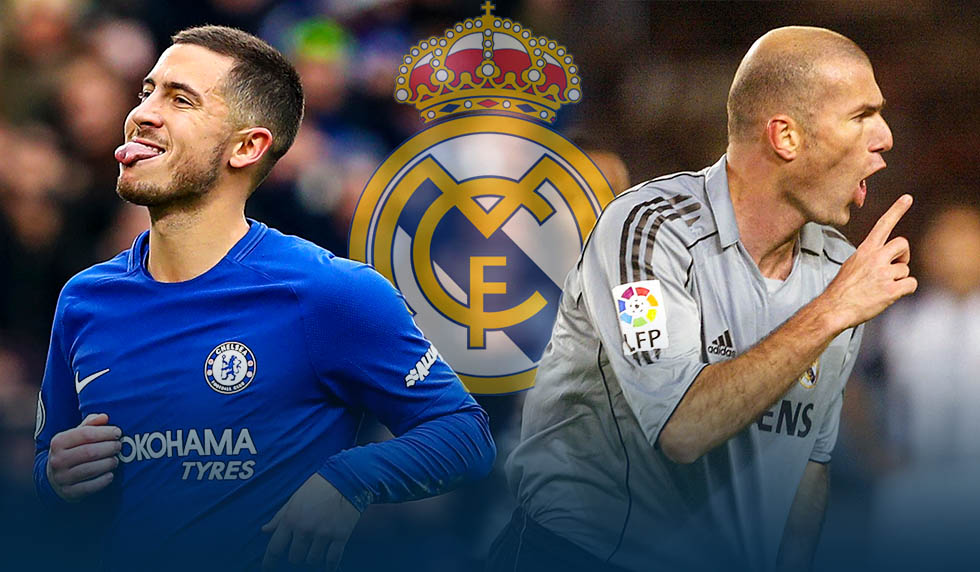 San Sebastian, SPAIN: Real Madrid's French Zinedine Zidane (R) celebrates his goal 27 November 2005 during a Spanish league football match against Real Sociedad at the Anoeta stadium, in San Sebastian. Match ended with a draw 2-2. AFP PHOTO / RAFA RIVAS (Photo credit should read RAFA RIVAS/AFP/Getty Images), LONDON, ENGLAND - DECEMBER 02: Eden Hazard of Chelsea celebrates after scoring his sides third goal with Alvaro Morata of Chelsea and Marcos Alonso of Chelsea during the Premier League match between Chelsea and Newcastle United at Stamford Bridge on December 2, 2017 in London, England. (Photo by Clive Rose/Getty Images)
