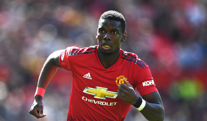 MANCHESTER, ENGLAND - MAY 12: United player Paul Pogba in action during the Premier League match between Manchester United and Cardiff City at Old Trafford on May 12, 2019 in Manchester, United Kingdom. (Photo by Stu Forster/Getty Images)
