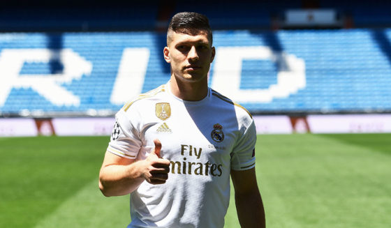 Real Madrid's Serbian forward Luka Jovic poses at the Santiago Bernabeu stadium in Madrid on June 12, 2019 during his official presentation. - Real Madrid have signed 21-year-old Serbia striker Luka Jovic from German side Eintracht Frankfurt on a six-year deal for an undisclosed fee. (Photo by PIERRE-PHILIPPE MARCOU / AFP) (Photo credit should read PIERRE-PHILIPPE MARCOU/AFP/Getty Images)