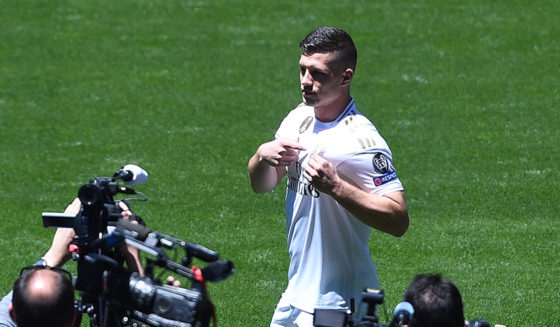 Luka Jović MADRID, SPAIN - JUNE 12: Luka Jovic is unveiled as a new Real Madrid signing at Estadio Santiago Bernabeu on June 12, 2019 in Madrid, Spain. (Photo by Denis Doyle/Getty Images)